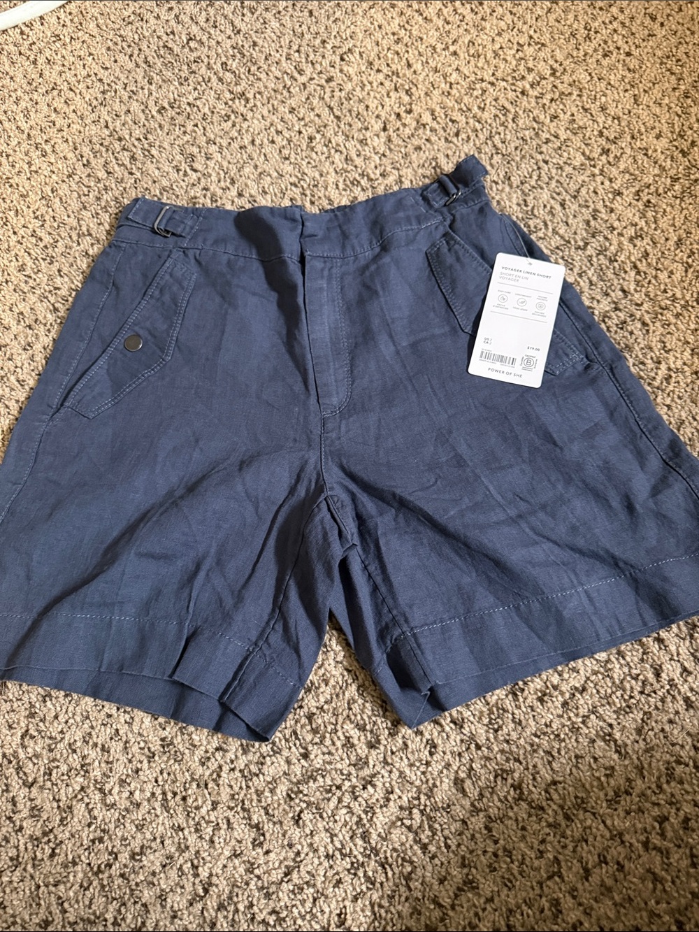 Athleta Voyager Linen Blend Shorts Blue Size 2 NWT